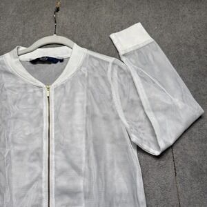 Allen Solly Sheer Fishnet Mesh Bomber Jacket White Women's Medium Lightweight